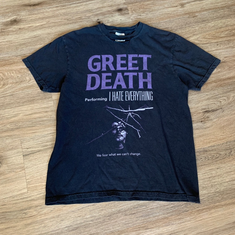 Greet Death Band T-Shirt Comfort Colors Black Purple I Hate Everything Mens M
